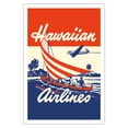 thumbnail image 1 of Hawaiian Airlines - Hawaiians in Outrigger Canoe (Wa’a) - Vintage Airline Travel Poster c.1940 - Fine Art Matte Paper Print (Unframed) 30x44in, 1 of 4