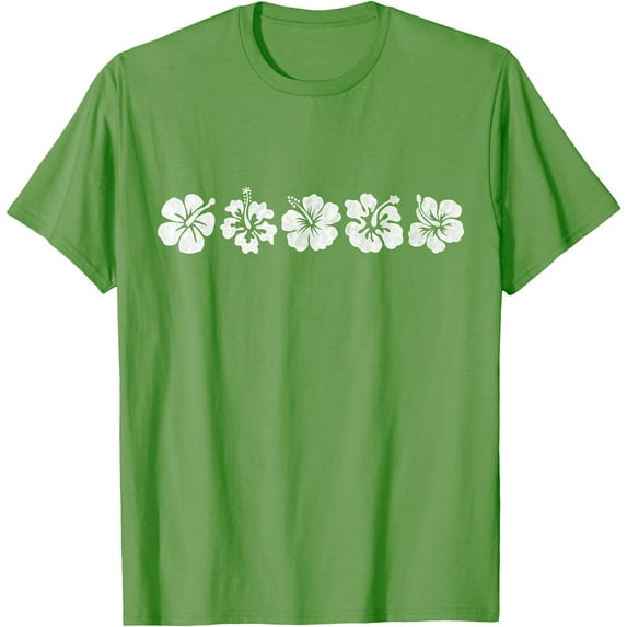 Hawaiian Aloha Hibiscus Flower Hawaii Surfer Unisex T-Shirt for Men Women,Lime Color,Size YL