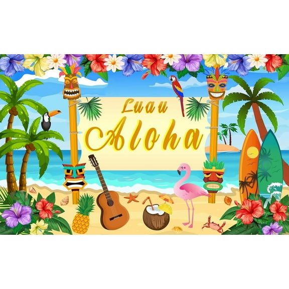 Hawaiian Aloha Party Decoration Tropical Beach Luau Party Backdrop Banner Photography Background for Birthday Musical Party Baby Shower Summer Tiki Aloha Themed Party Decorations
