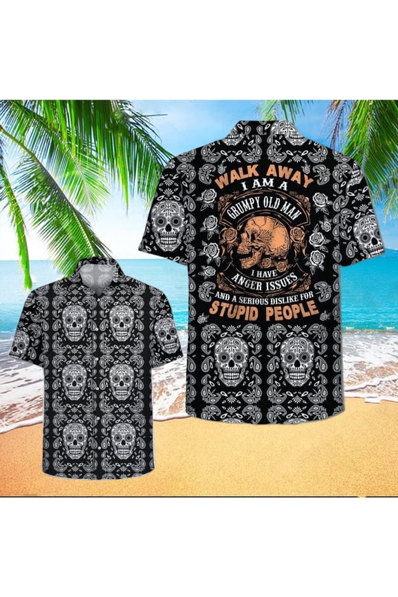 Hawaiian Aloha Shirts Grumpy Old Man Skull Pattern hawaiian shirt