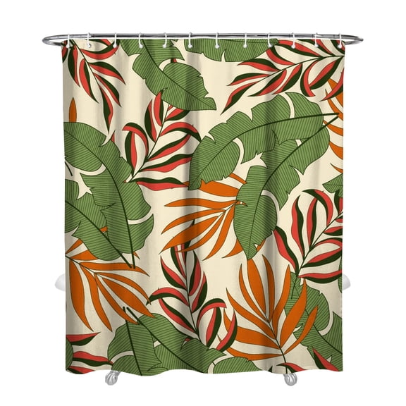 Hawaiian Aloha Shower Curtain, Palm Leaf and Colorful Tropical Floral Design, Boho Waterproof Bathroom Curtain with Hooks, for Vacation Home, Spa, or Apartment