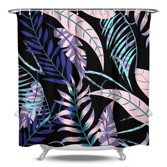 Hawaiian Aloha Themed Tropical Leaf Shower Curtain, Waterproof Polyester, Machine Washable, Hooks Included, Stylish Boho Bathroom Accent