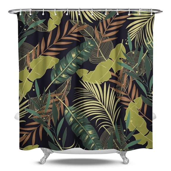 Hawaiian Aloha Themed Tropical Leaf Shower Curtain, Waterproof Polyester, Machine Washable, Hooks Included, Stylish Boho Bathroom Accent