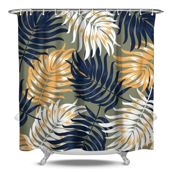 Hawaiian Aloha Themed Tropical Leaf Shower Curtain, Waterproof Polyester, Machine Washable, Hooks Included, Stylish Boho Bathroom Accent