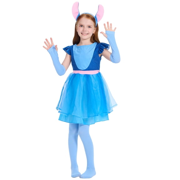 Hawaiian Animal Costume for Girls with Ears Headband Accessories Cartoon Dog Tulle dress Halloween