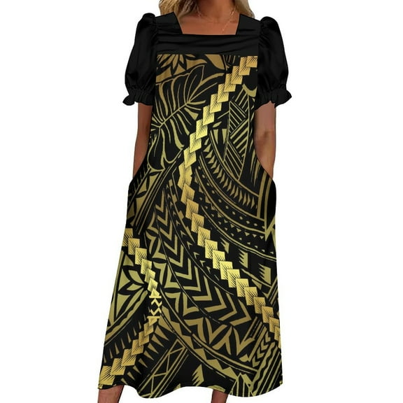 Hawaiian Art Pattern Custom Women's Polynesian Loose Temperament Maxi Skirt Mumu Pocket Design Novel Dress