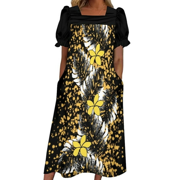 Hawaiian Art Pattern Custom Women's Polynesian Loose Temperament Maxi Skirt Mumu Pocket Design Novel Dress