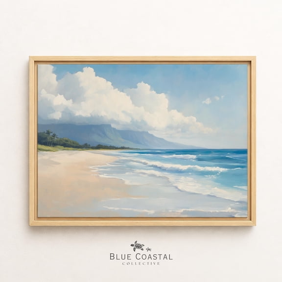 Hawaiian Beach Art Volcanic Mountain Tropical Ocean Wall Art Panoramic Cerulean Sea Living Room Above Sofa Decor Hawaii Gift, Unframed Paper Print