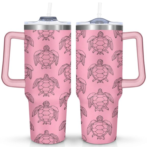 Hawaiian Beach Inspired 40oz Tumbler - Abstract Ocean Animal Stainless Steel Cup - Double Wall Vacuum Insulated with Soft Handle & Dual Drinking Options