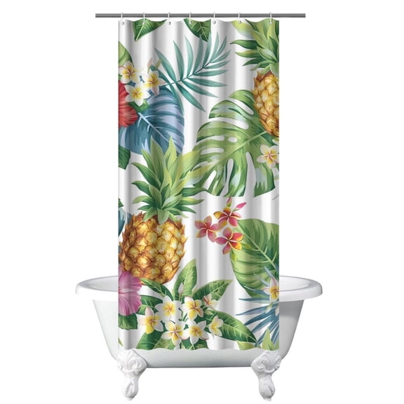 Hawaiian Beach Landscape Boho Shower Curtain, Waterproof Fabric with Nautical Coastal and Beachy Tropical Island Designs, Machine Washable, Includes 6 Hooks
