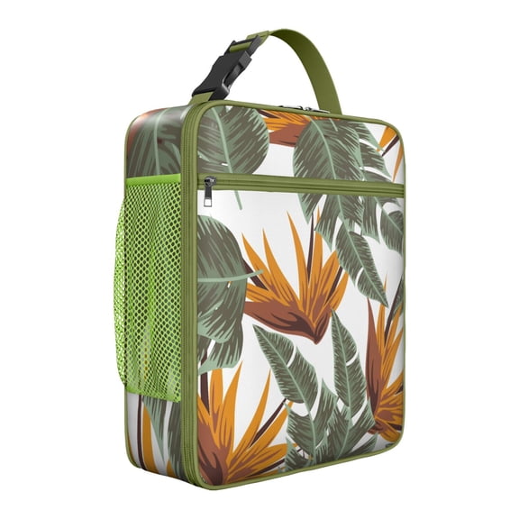 Hawaiian Beach Landscape Insulated Lunch Tote – Exotic Floral and Botanical Jungle Leaves Pattern, Vibrant Tropical Print, Waterproof Thermal Cooler Bag for Vacation