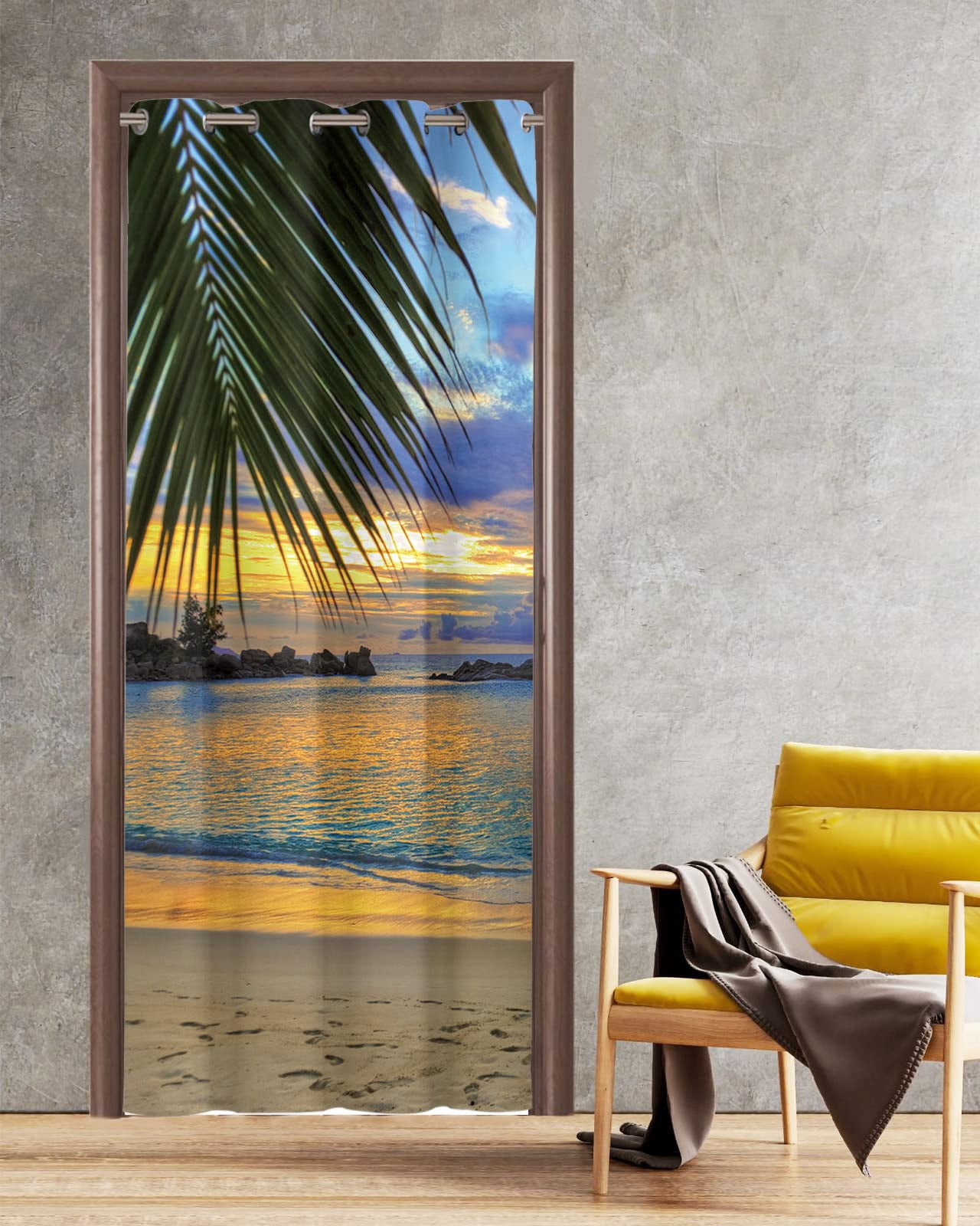Hawaiian Beach Palm Tree Sea Sunset Ocean Beach Door Curtains Closet ...