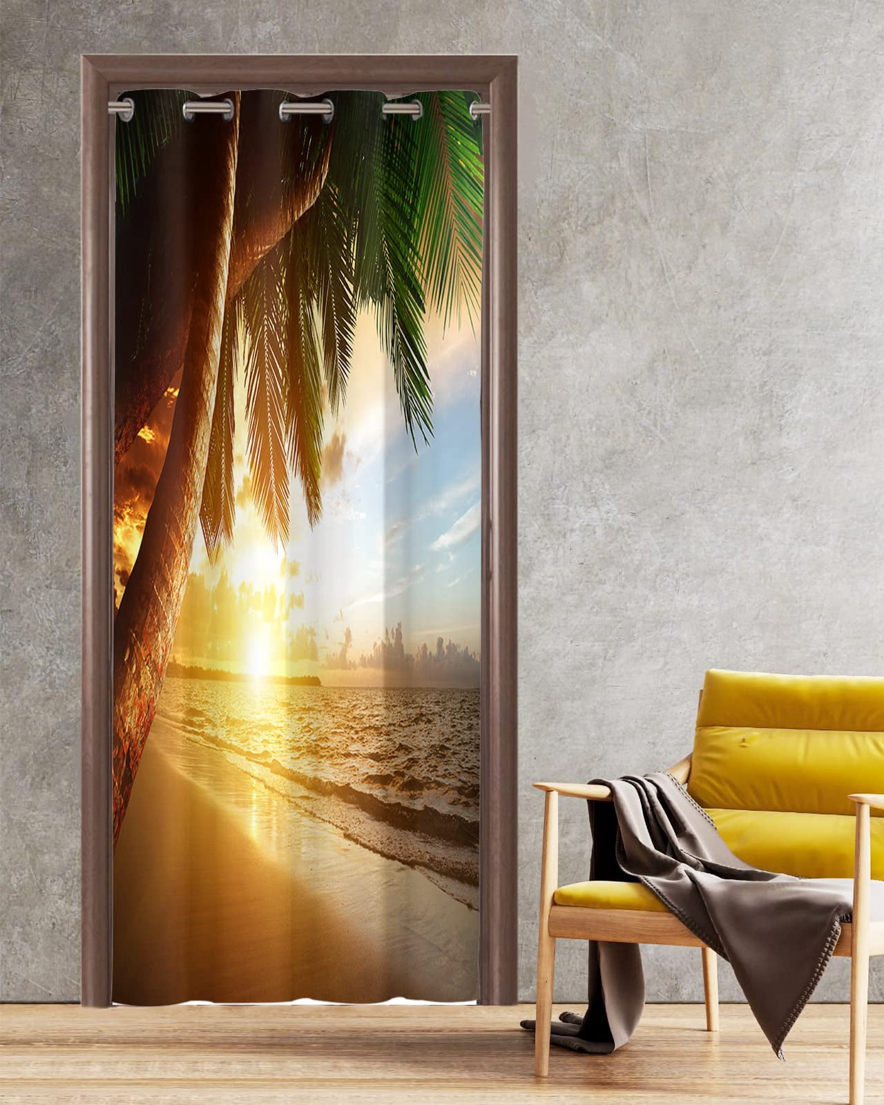 Hawaiian Beach Palm Tree Sea Sunset Ocean Beach Door Curtains Closet ...