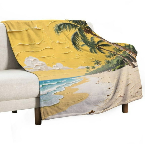 Hawaiian Beach Print Flannel Blanket Novelty Pattern Nap Blanket Sofa Room Office Soft Throw Blanket Outdoor Camping Warm Blanket