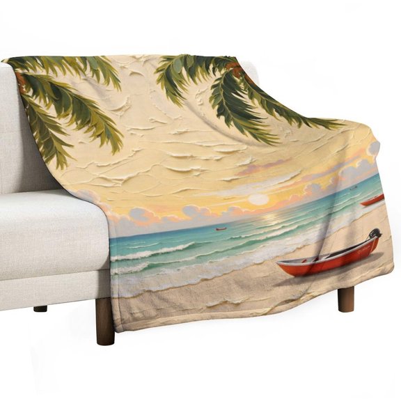 Hawaiian Beach Print Flannel Blanket Novelty Pattern Nap Blanket Sofa Room Office Soft Throw Blanket Outdoor Camping Warm Blanket