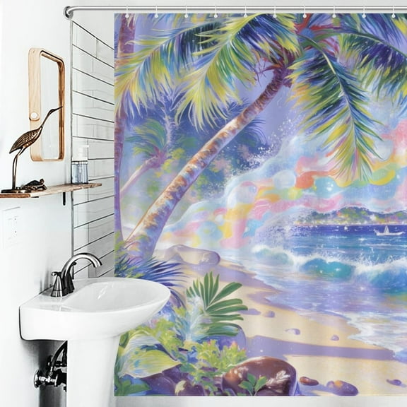 Hawaiian Beach Print Shower Curtain Art Style Bathroom Decor Shower Curtain with 12 Hooks,66inx72in