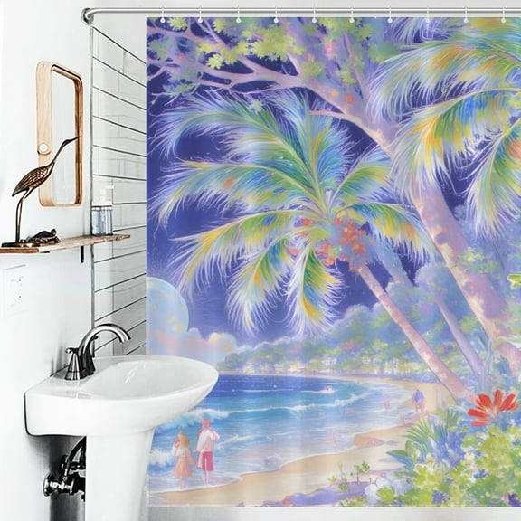 Hawaiian Beach Print Shower Curtain Art Style Bathroom Decor Shower Curtain with 12 Hooks,66inx72in