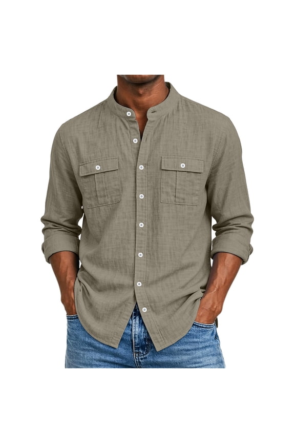 Hawaiian Beach Shirt for Men Button Long Sleeve with Pockets Loose Casual Vacation Tops Tee Dad Gifts