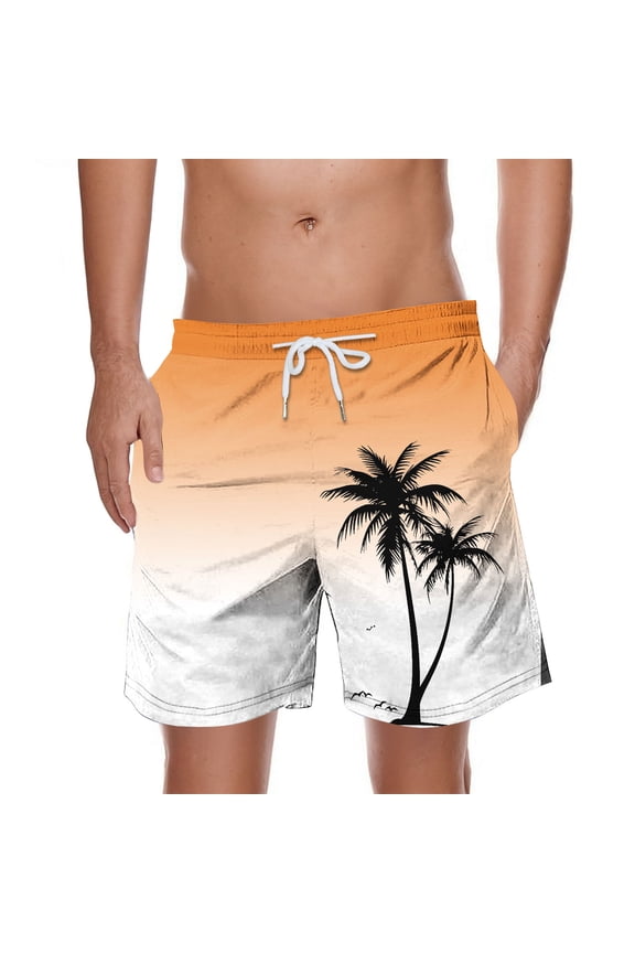 Hawaiian Beach Shorts Men's Lightweight Drawstring Elastic Waist Swim Trunks for Travel & Sleep