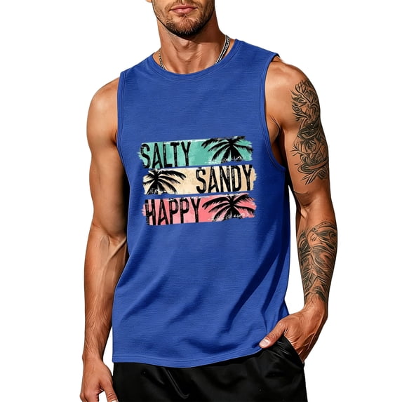 Hawaiian Beach Sleeveless Cut Off Tank Tops, Mens Muscle Shirts Summer Beach Vacation Tops Gym Workout Tops