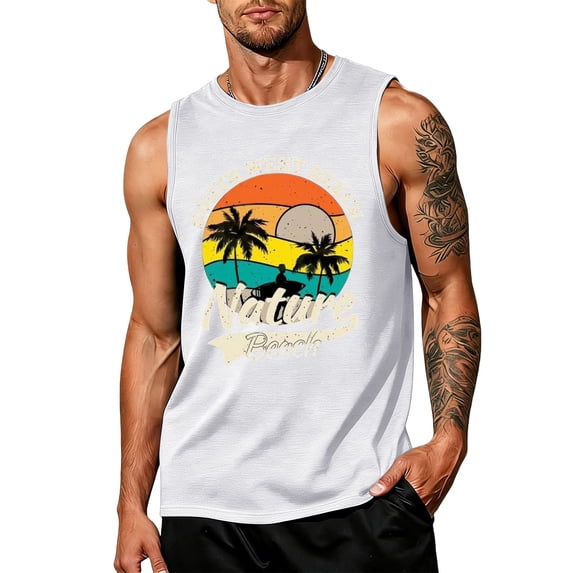 Hawaiian Beach Sleeveless Cut Off Tank Tops, Mens Muscle Shirts Summer Beach Vacation Tops Gym Workout Tops
