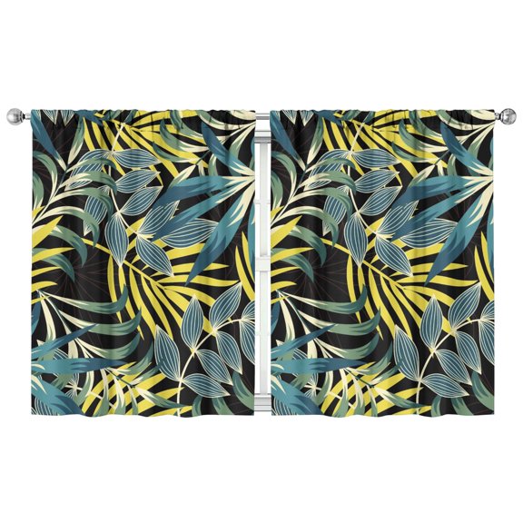 Hawaiian Beach Vacation 2-Pack Kitchen Curtains, 42x54 Inch Vibrant Botanical Leaf Print Semi-Sheer Window Treatment Panels for Small Windows