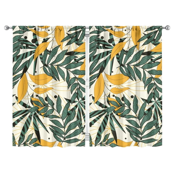 Hawaiian Beachy Vibes 2-Pack Kitchen Curtains, 52x84 Inch Colorful Exotic Leaf Print Semi-Sheer Rod Pocket Curtains for Small Windows