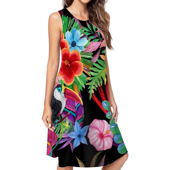 Hawaiian Beauty Spring Summer Dresses For Women Fashion Dress Casual Sleeveless Loose Sundress With Pockets