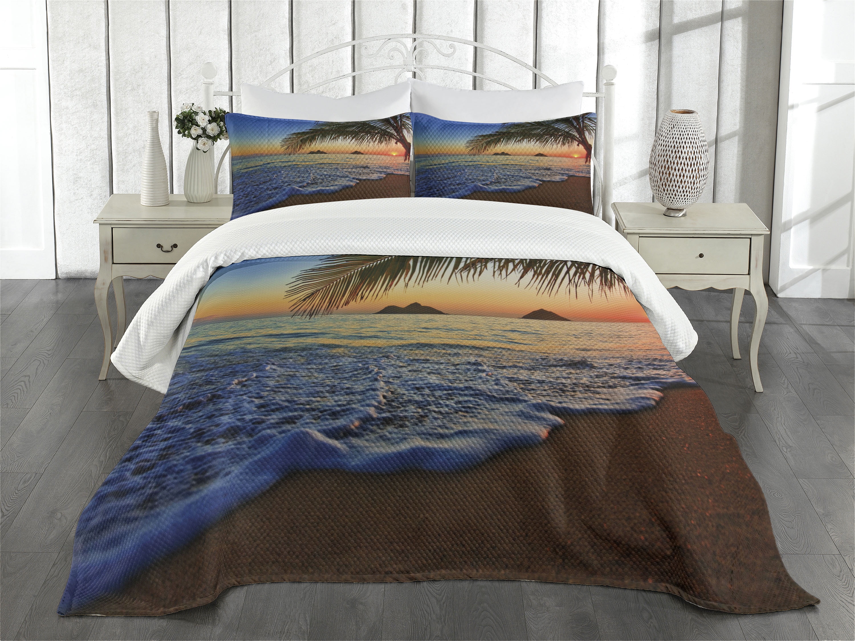 Hawaiian Bedspread Set Queen Size, Pacific Sunrise at Lanikai Beach ...