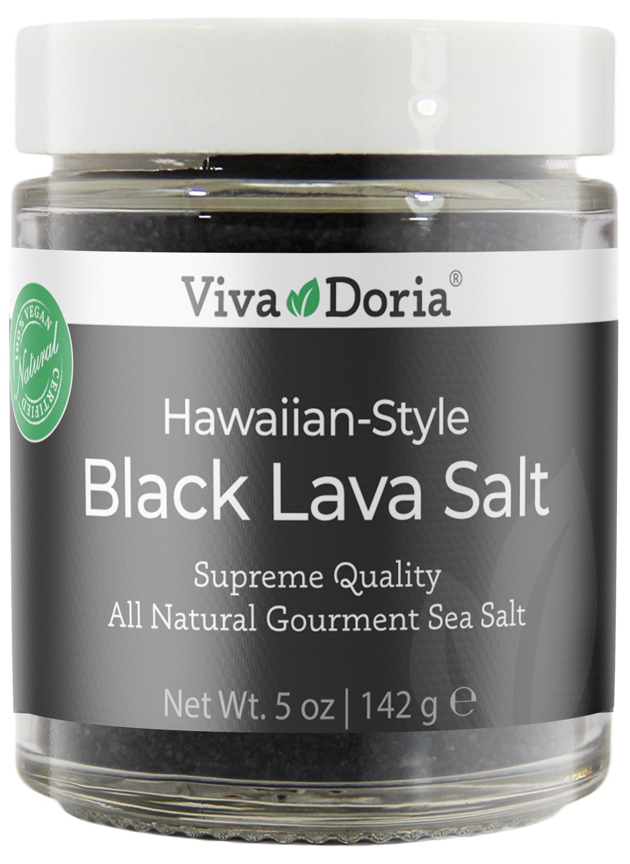 Viva Doria Hawaiian Black Lava Salt, Fine Grain, 5 oz Glass Jar