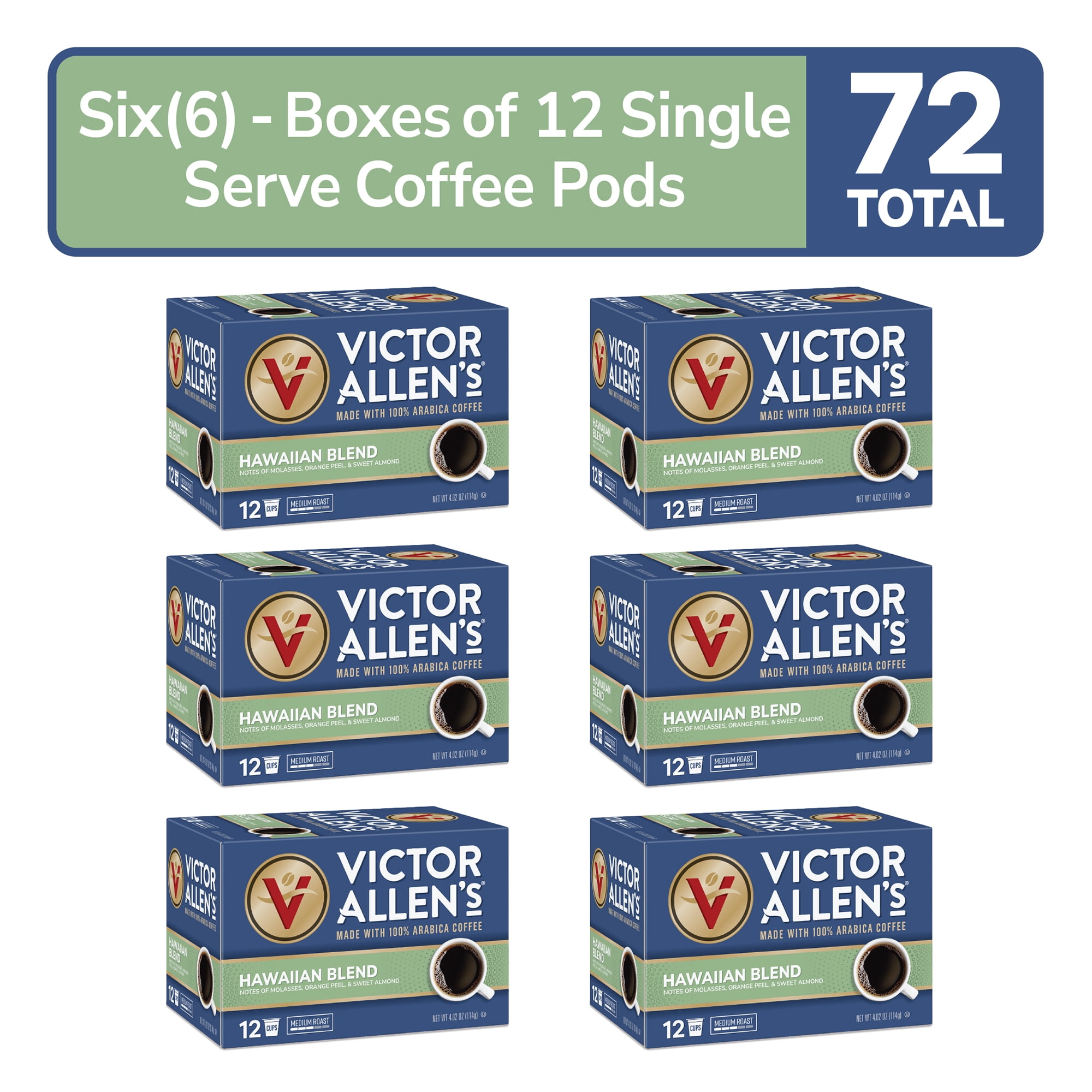 Victor Allen's Coffee Hawaiian Blend, Medium Roast, 72 Count, Single Serve Coffee Pods for Keurig K-Cup Brewers