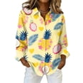 thumbnail image 1 of Hawaiian Blouse Women Long Sleeve Button Down Collared Shirt Casual Stretch Top for Beach Trips & Weekend Gatherings, 1 of 6