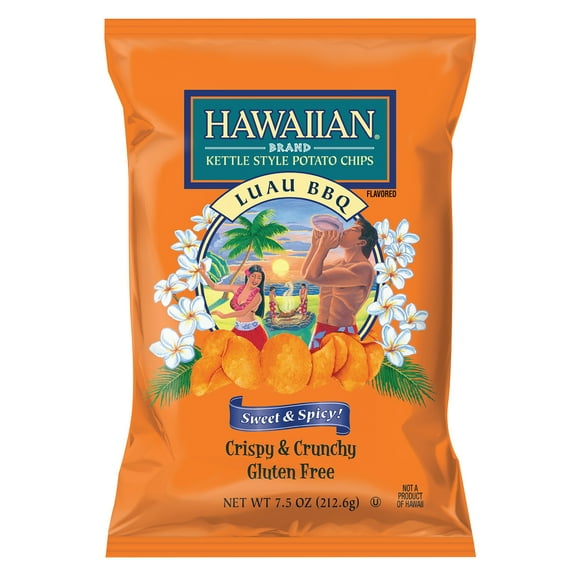 Hawaiian Brand Luau BBQ Kettle Style Potato Chips, Gluten-Free, 7.5 oz Bag