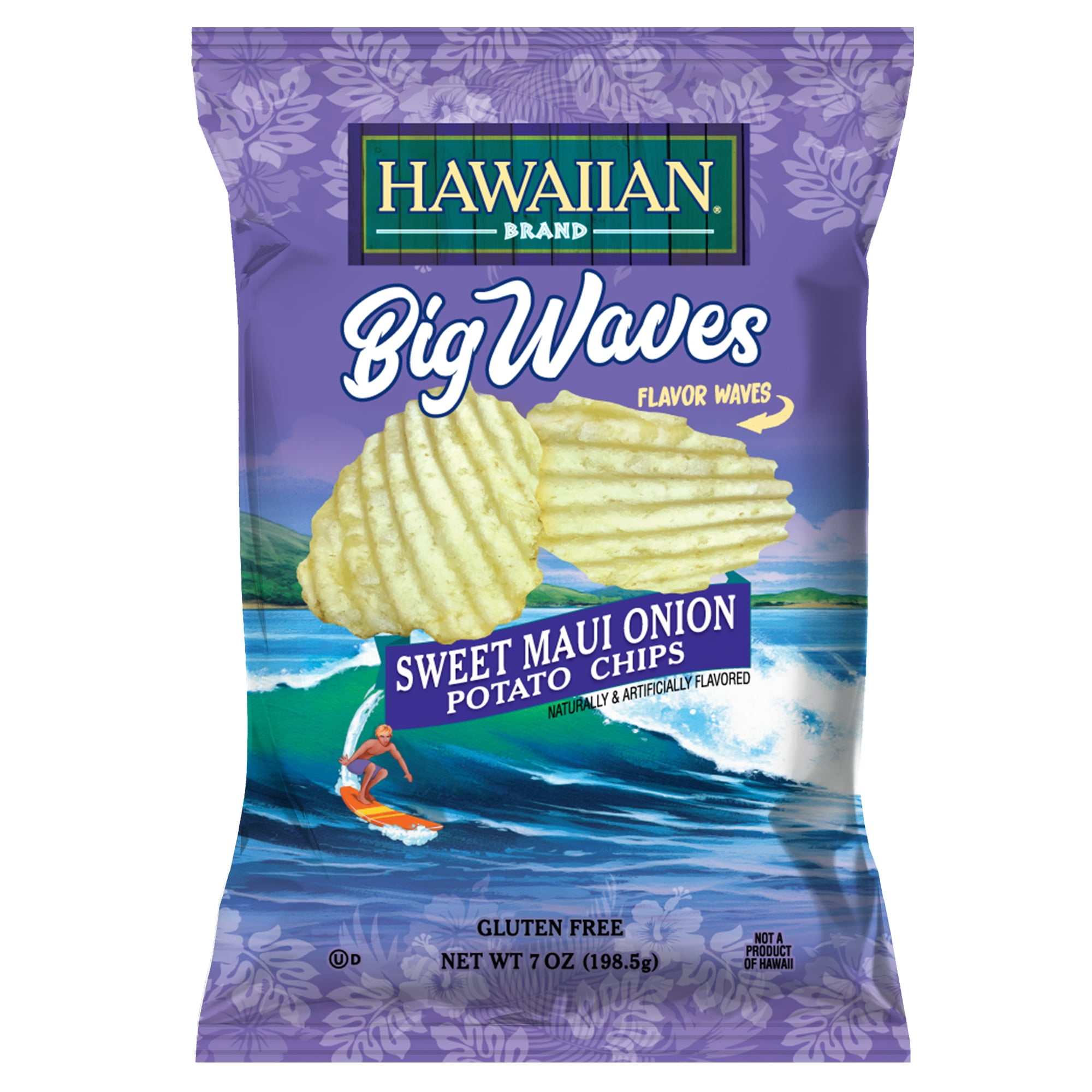 Hawaiian Brand Sweet Maui Onion Big Waves Potato Chips, GlutenFree, 7 oz Bag