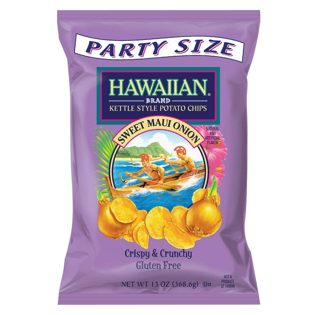 Hawaiian Brand Sweet Maui Onion Kettle Style Potato Chips, GlutenFree, Party Size, 13 oz Bag
