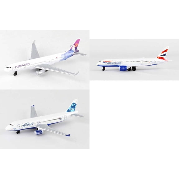 Hawaiian, British Airways, Jetblue Airlines Diecast Airplane Package - Three 5.5" Diecast Model Planes