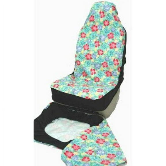 Hawaiian Car Seat Covers, Green Pink Flower, set of 2 Front Bucket seat covers, Made in Hawaii USA