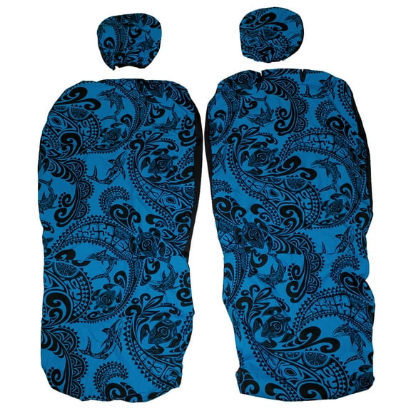 Hawaiian Car Seat Covers with Separated Headrest, Sea Turtle Tapa Set of 2 Front Bucket Seat Covers