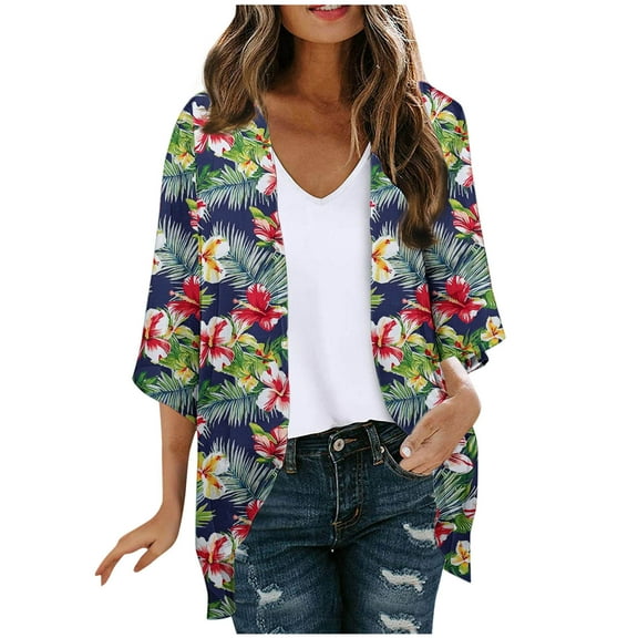 Hawaiian Cardigan for Women Summer Coconut Palm Hawaii Style Tunic Blouses Floral Tropic Print Short Sleeve Shirts Comfort Casual Tops Tropical Loose Flowy Cardigan Trends 2025