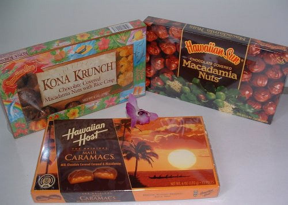 Hawaiian Chocolate Variety Pack: Caramacs, Krunch and Chocolate Covered Macadamia Nuts (6 Boxes Total)