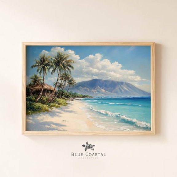 Hawaiian Coast Beach House Wall Decor Sandy Beach Topical Wall Art Hawaii Print Beach Coastal Art, Unframed Paper Print