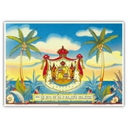 Hawaiian Coat of Arms - Motto: Life of the Land is Preserved by Righteousness - Vintage Hawaiian Color Postcard c.1920s - Master Art Print 10in x 14in