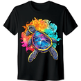 thumbnail image 1 of Hawaiian Colorful Sea Turtle Casual T-Shirt For Men Women Short Sleeve Black Tee, 1 of 5