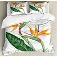 thumbnail image 1 of Hawaiian Colors Duvet Cover Set Queen Size, Tropical Painting of a Bird of Paradise Flower on Plain Background, Decorative 3 Piece Bedding Set with 2 Pillow Shams, White Multicolor, by Ambesonne, 1 of 3