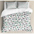 thumbnail image 1 of Hawaiian Colors Duvet Cover Set, Scattered Leaves Falling Like Appearance on a Plain Background, Decorative 3 Piece Bedding Set with 2 Pillow Shams, Queen Size, Laurel Green and Blush, by Ambesonne, 1 of 3