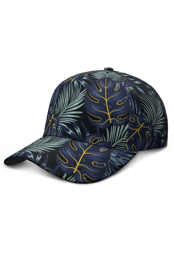 Hawaiian Dad Hat, Washed Unstructured Baseball Cap with Comfortable Fit, Tropical Leaf and Palm Leaf Print Adjustable Hat for Hiking, Camping, Jogging