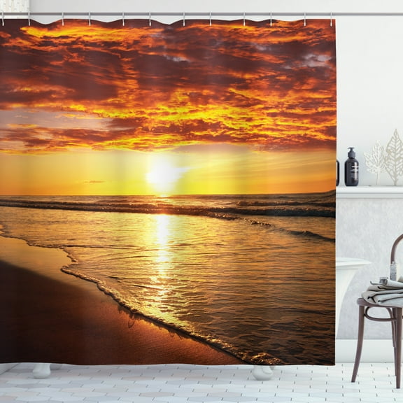Hawaiian Decor Scenery Picture Print Of Beach Sunset Ocean Waves, Bathroom Accessories, 69W X 70L Inches, By Ambesonne
