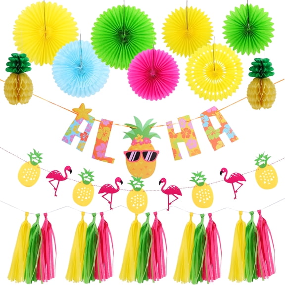 Hawaiian Decoration Tropical Party Favors Wedding Decorations Banner Honeycomb Paper