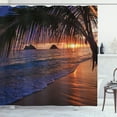 thumbnail image 1 of Hawaiian Decorations Shower Curtain Set, Pacific Sunrise At Lanikai Beach, Hawaii Sandy Tropics Distant Hills Leaves Landmark, Bathroom Accessories, 69W X 70L Inches, By Ambesonne, 1 of 4