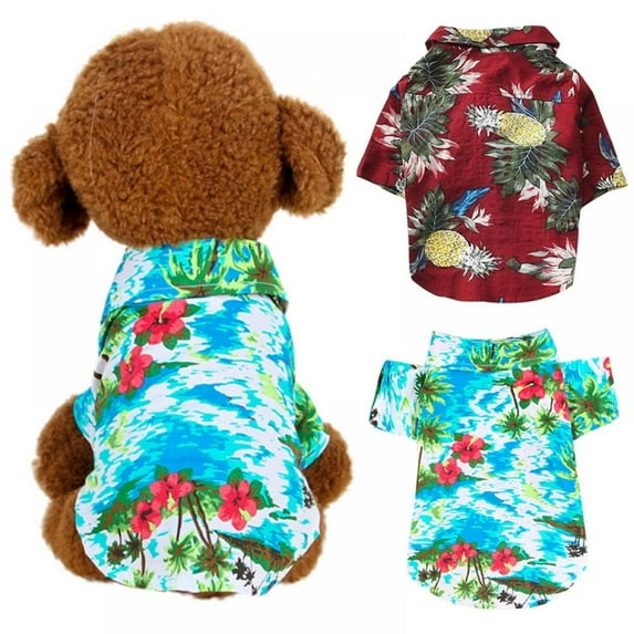 Hawaiian Dog Shirt - Summer Camp Beach Flower Pineapple Puppy Clothes, Cool Lapel Jacket Custome Tops, Pet Outfit Coat for Boy Girl Cats Kitten, Breathable Clothing Apparel
